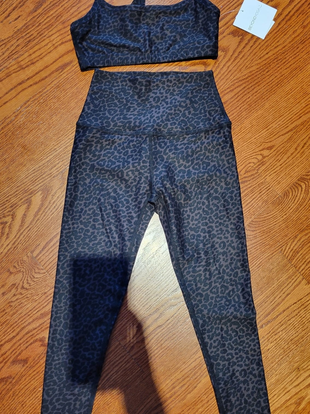 Beyond Yoga Girls' Black Leopard Print High-Waist Leggings